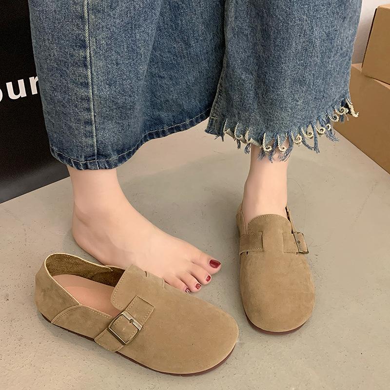 Retro Doudou shoes women's spring and autumn 2025 new simple beef tendon soft bottom round head flat bottom casual one-pedal single shoes