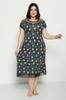 Damska Sukienka w Dużym Rozmiarze Wzorzysta Kieszeń Tiulowe Detale Bawełna Czesana Modal Plus Size Krótki Rękaw Bawełniana Sukienka