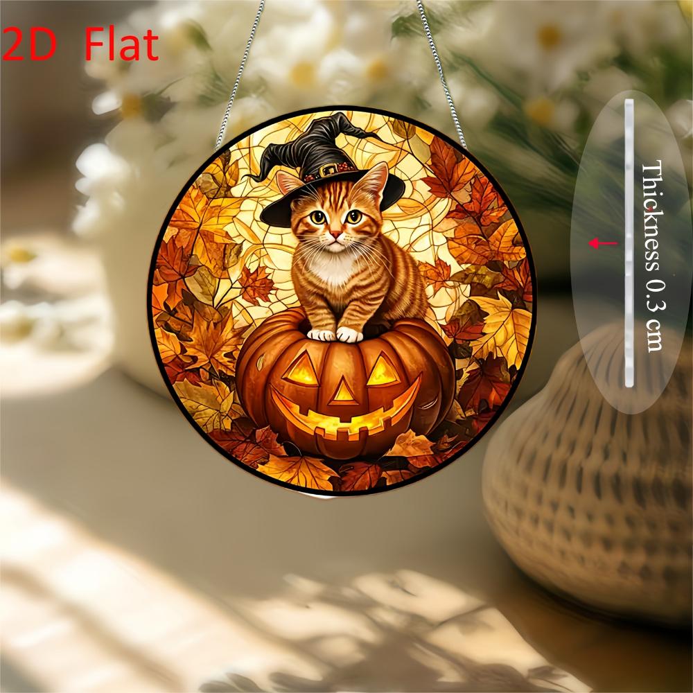 2D Flat Acrylic Halloween Pumpkin Cat Sun Catcher, Animal Catcher Suitable For, Garden, Bar Party Halloween, Christmas, Etc. Wall Hanging