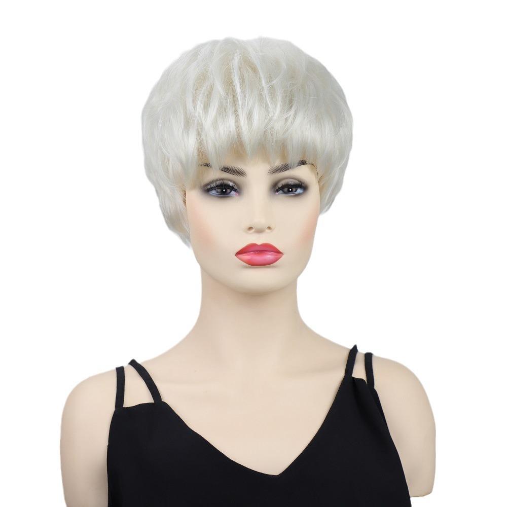 Synthetic Short Wigs With Bangs Lady Silver White Wig for Women Layered Hair for Daily Cosplay Heat Resistant Fibre