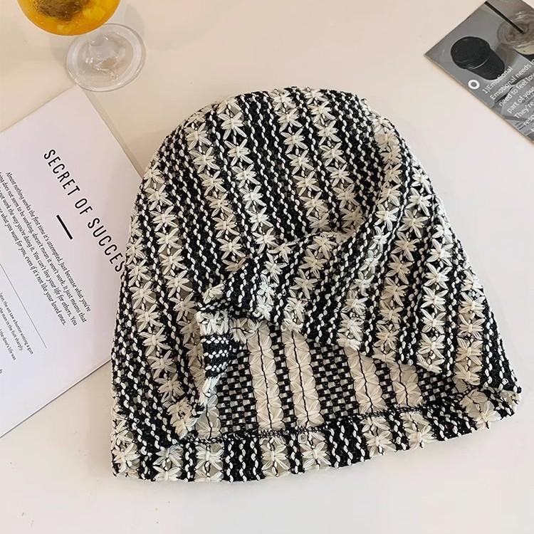 Handmade crochet hollow stacked hat for women, summer breathable vintage versatile pullover hat, loose face-flattering small hood trendy