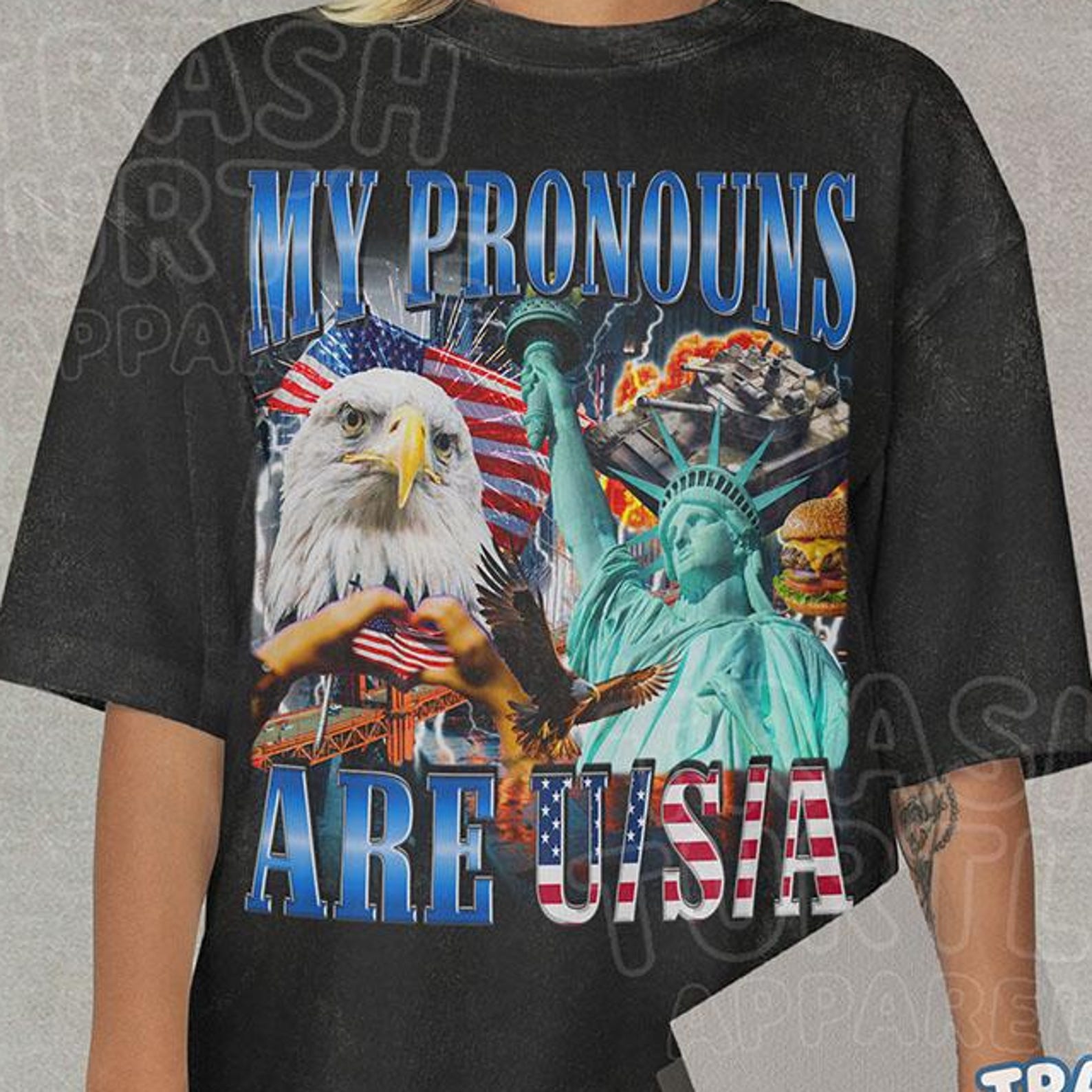 My Pronouns Are USA Comfort Colors Shirt, Retro Patriotic Tshirt, Funny Graphic T-shirt, Unisex Meme Bootleg Tee S