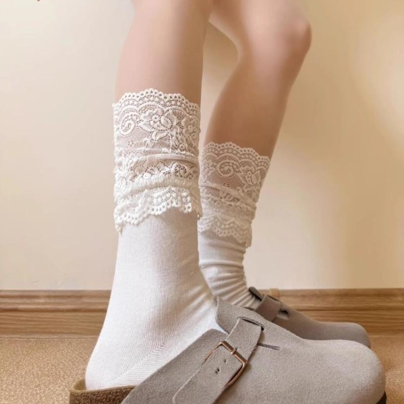 Socks Women's Pure Desire College Style Spring and Summer Stacking Socks Breathable Lace Calf Socks Sweet Lolita Jk Women's Socks