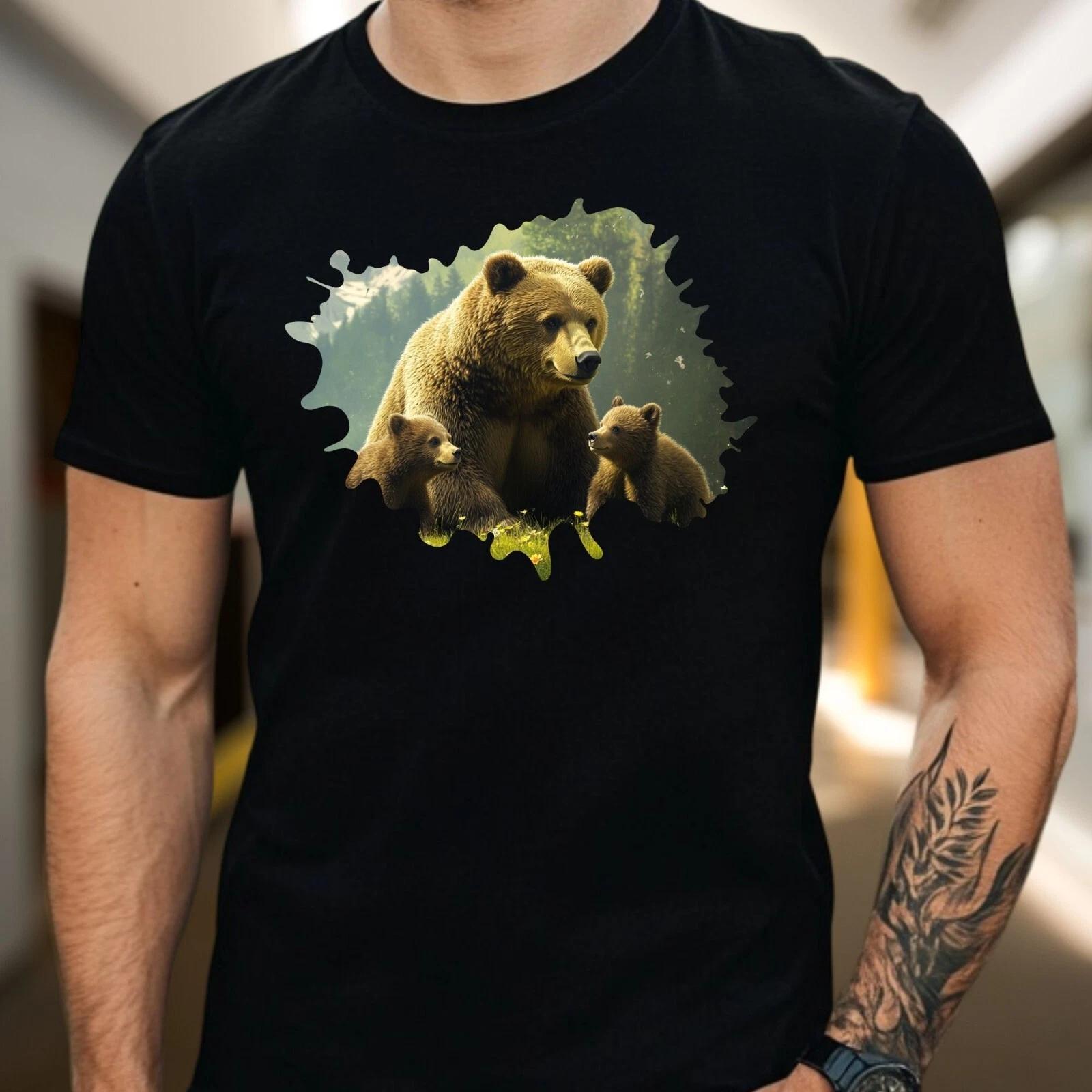 T-Shirt Herren Bärenfamilie in der Natur Motiv Baumwolle Größe S bis 5XL XS