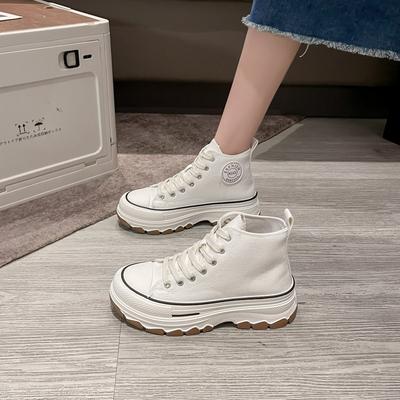 Spring New Canvas Shoes Female Students High-top Platform White Shoes Heightening Casual Board Shoes Versatile Ins Single Shoes