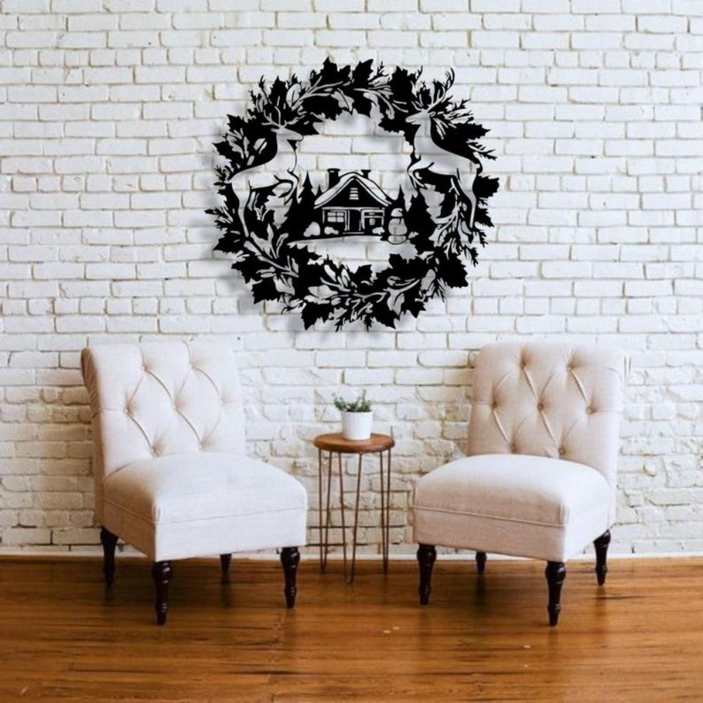 Metallhirsch Weihnachts-Kranz Wandkunst Winter Zuhause Stahl Dekoration