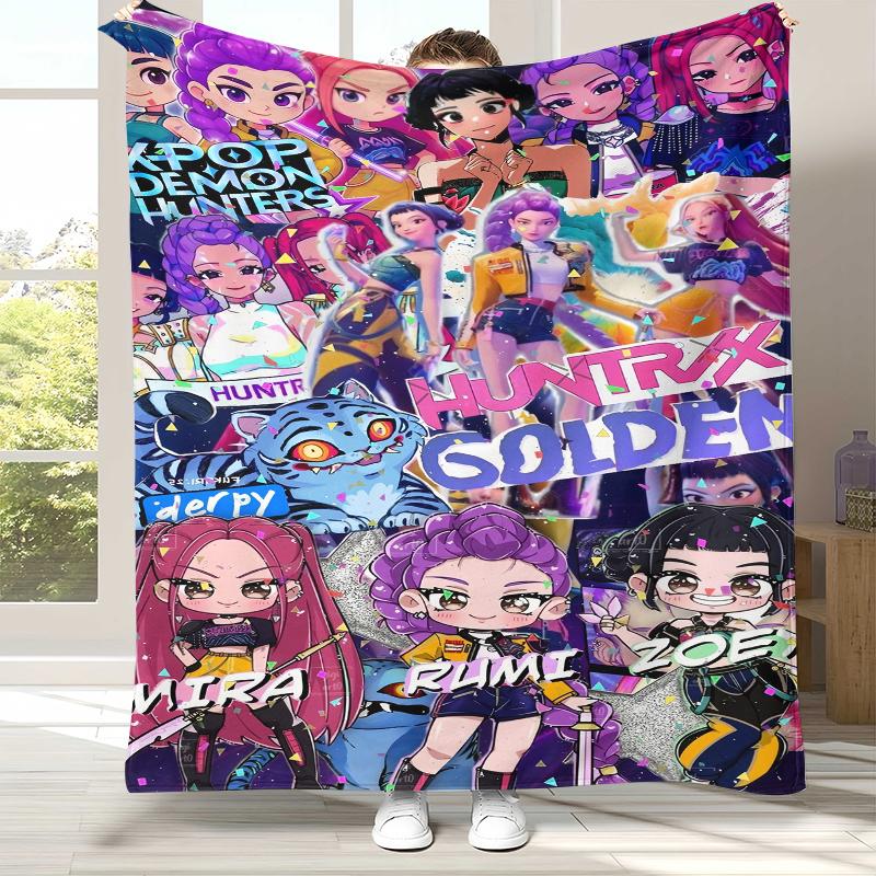 

K-Pop Demon Hunters Golden Saja Boys Flannel Blanket,Ultra Soft Warm Plush Throw for Home Bedroom Bed Sofa Cover Office picnic 75x90cm