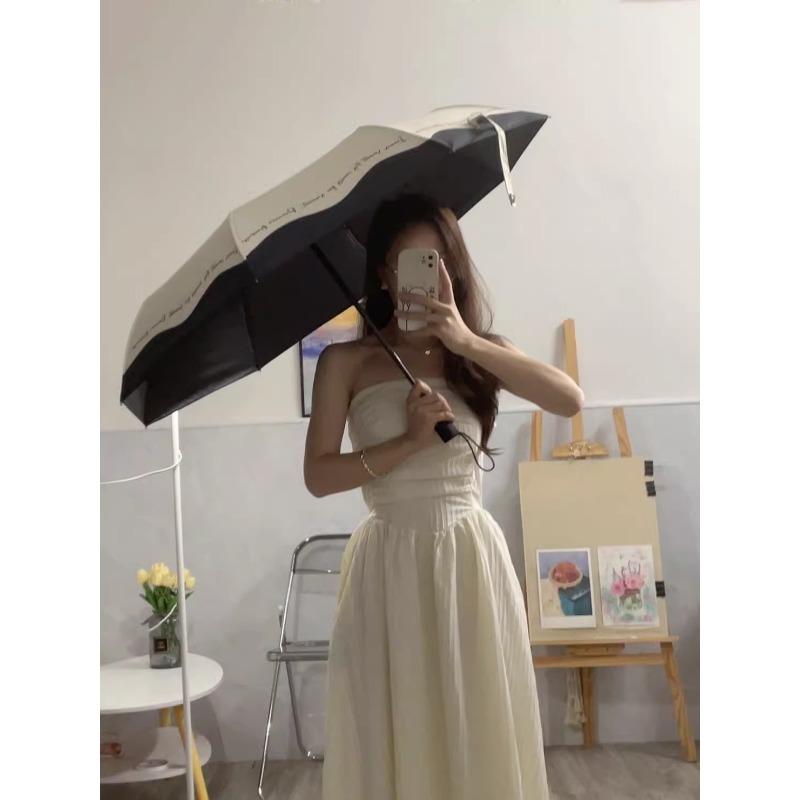 

Романтический французский зонт, автоматический женский, солнечный и дождливый, двойного назначения, черный, белый край, маленький популярный зонт с защитой от солнца, защита от ультрафиолета, художественный зонт