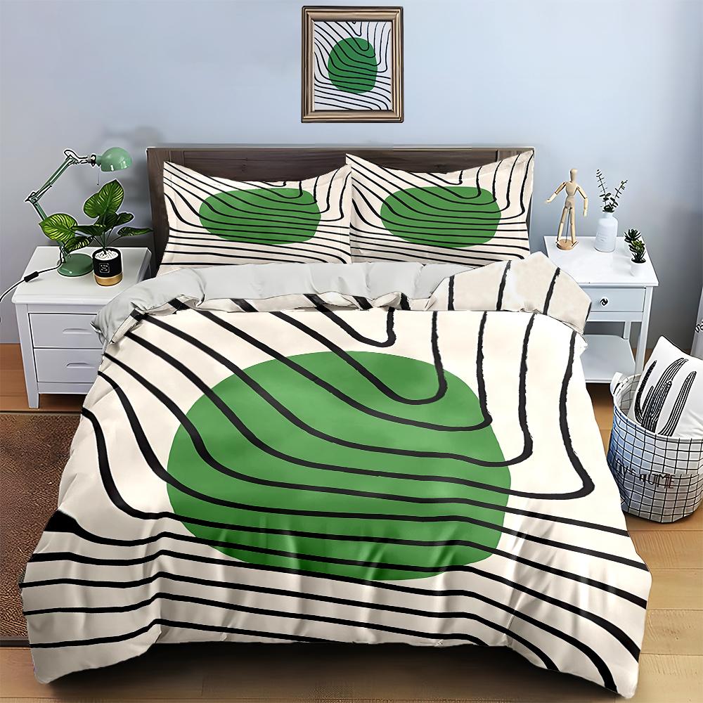Green circle lines Bedding Duvet cover sets Duvet covers Pillowcases gifts (1 * Duvet Cover 2 * Pillowcases, without duvet insert)