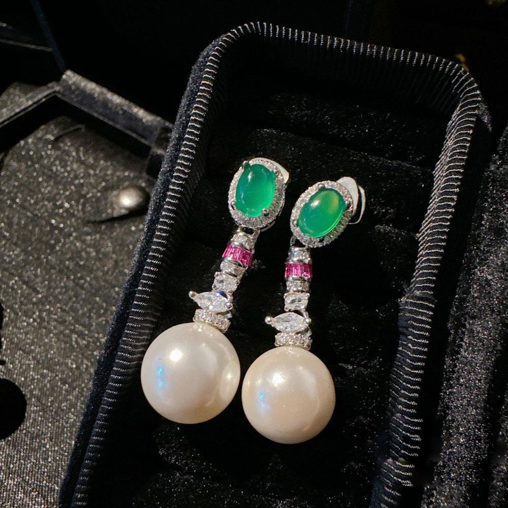 Women Brazil Chrysoprase Agate Gemstone Pearl Earrings Necklace Set