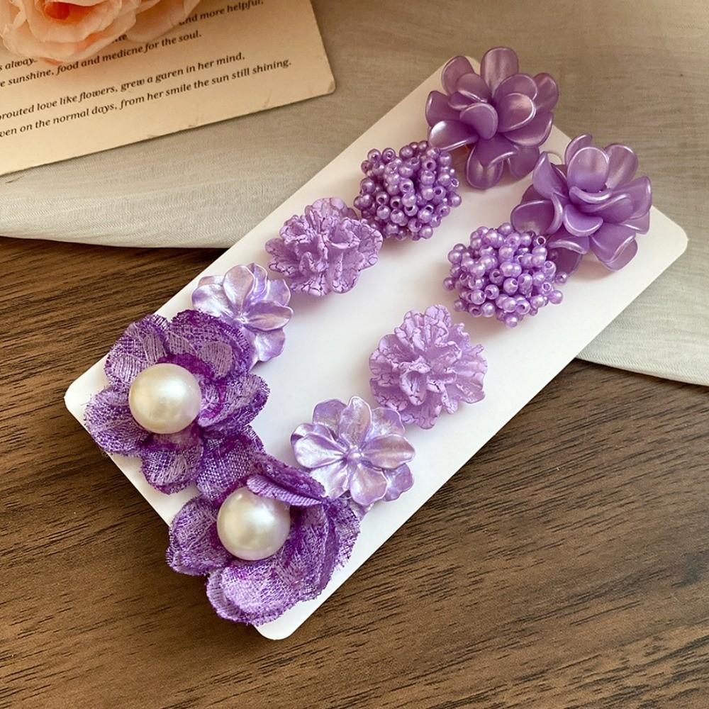 5 Pairs Floral Acrylic Flower Stud Earrings Pearl Korean Style Earrings  Beach Vacation