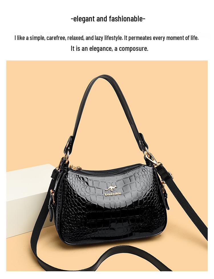 Korean Style Women's Crocodile Pattern Shell Crossbody Bag - 2025 Bright Leather Fashion