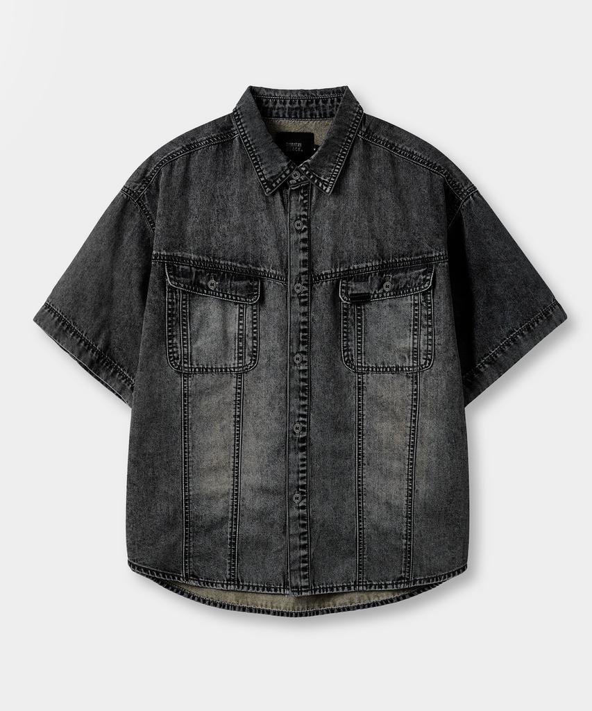 Dimiteulibeullaeg Fade-Washed Denim Trucker Half Shirt_Vintage Black