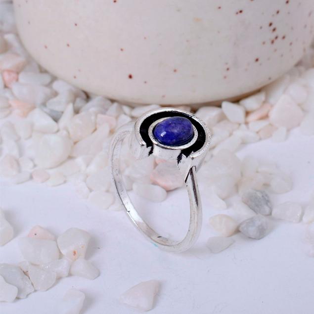 Lapis Lazuli Silver Plated Ring | Geometric Swirl Brass Statement Jewelry | Wisdom Stone Gift