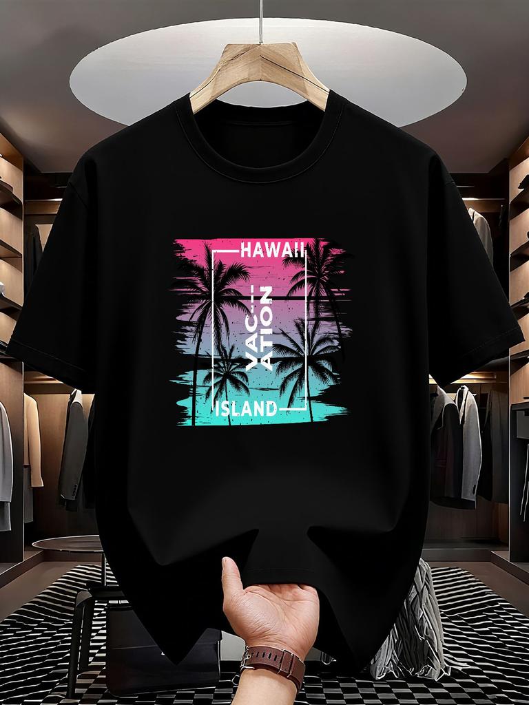 Neon Gradient Hawaii Palm Tree Vacation Print on Premium Soft 100 Cotton Unisexs T shirt Perfect for Summer Beach Casual Style
