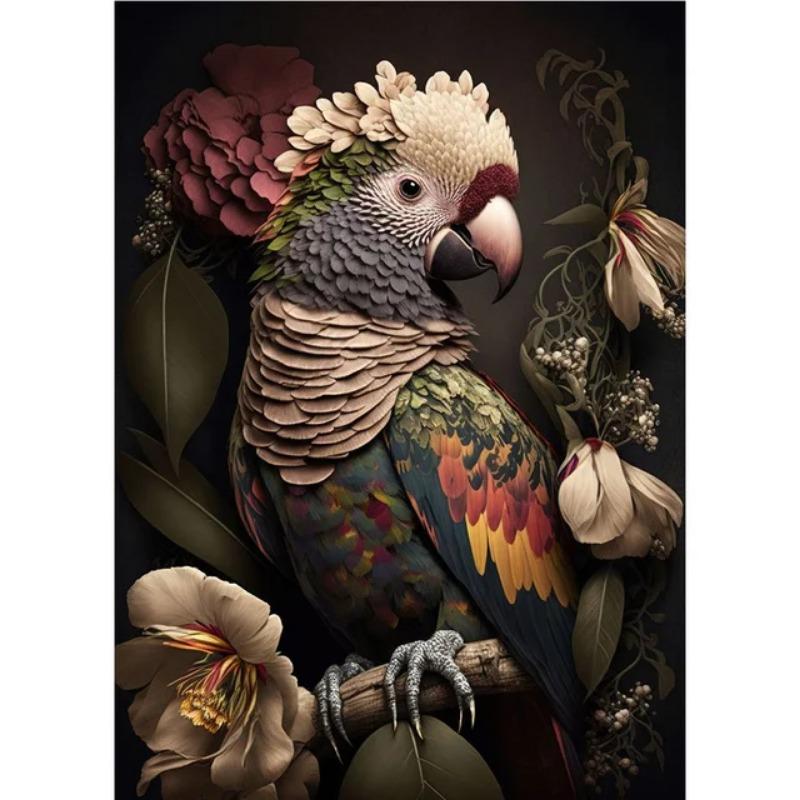 

Vintage Birds In Jungle Flowers Canvas Painting Poster Print, Featuring Peacock, Toucan, Parrot, Flamingo, Owl, Ideal Wall Art 21cm×30cm NoFrame