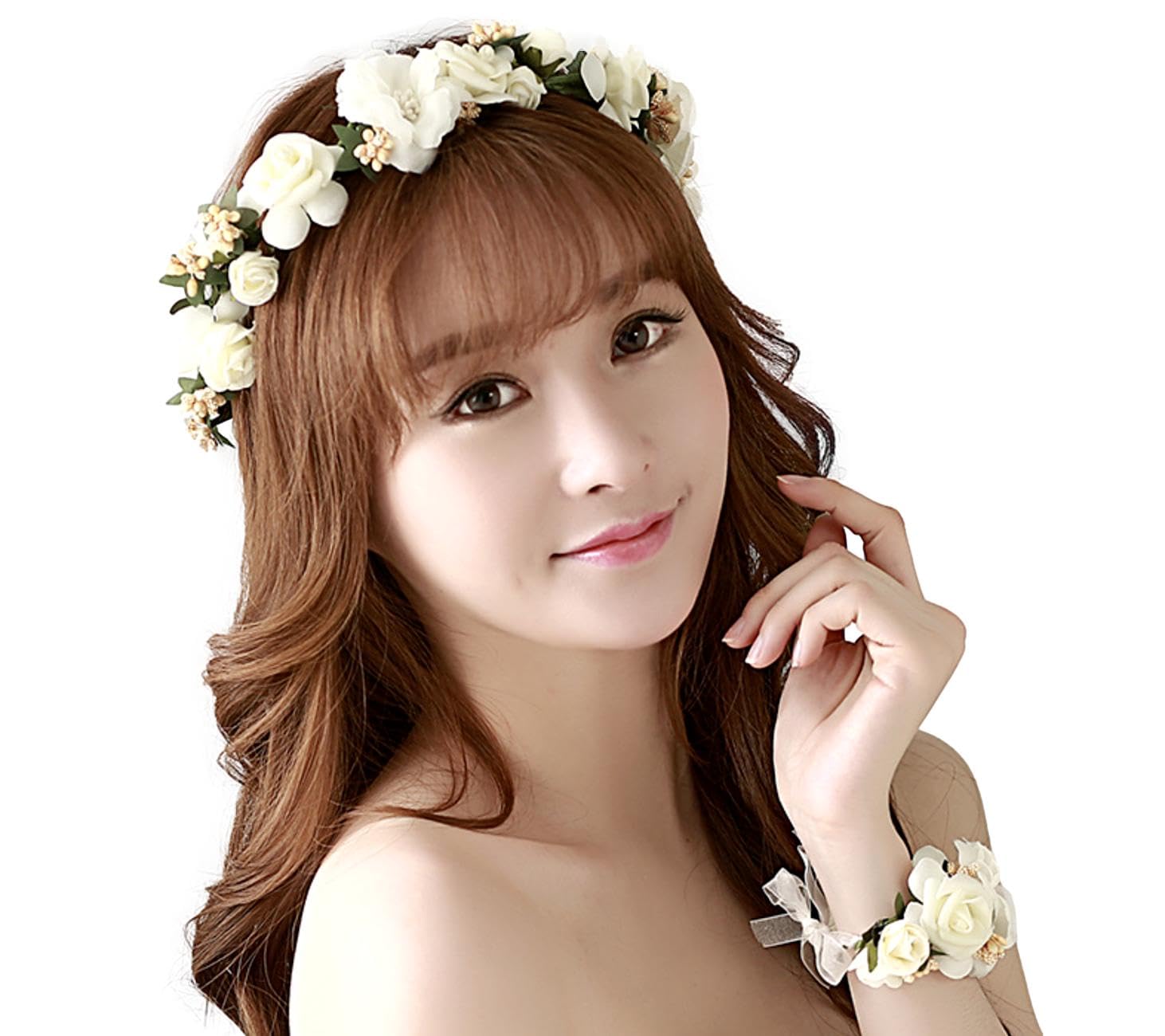 

Flower flower gorgeous hair arm for photo dance live recitals hula Hawaiian gothic photo white crown, crown, accessory, accessory, 2-piece set,