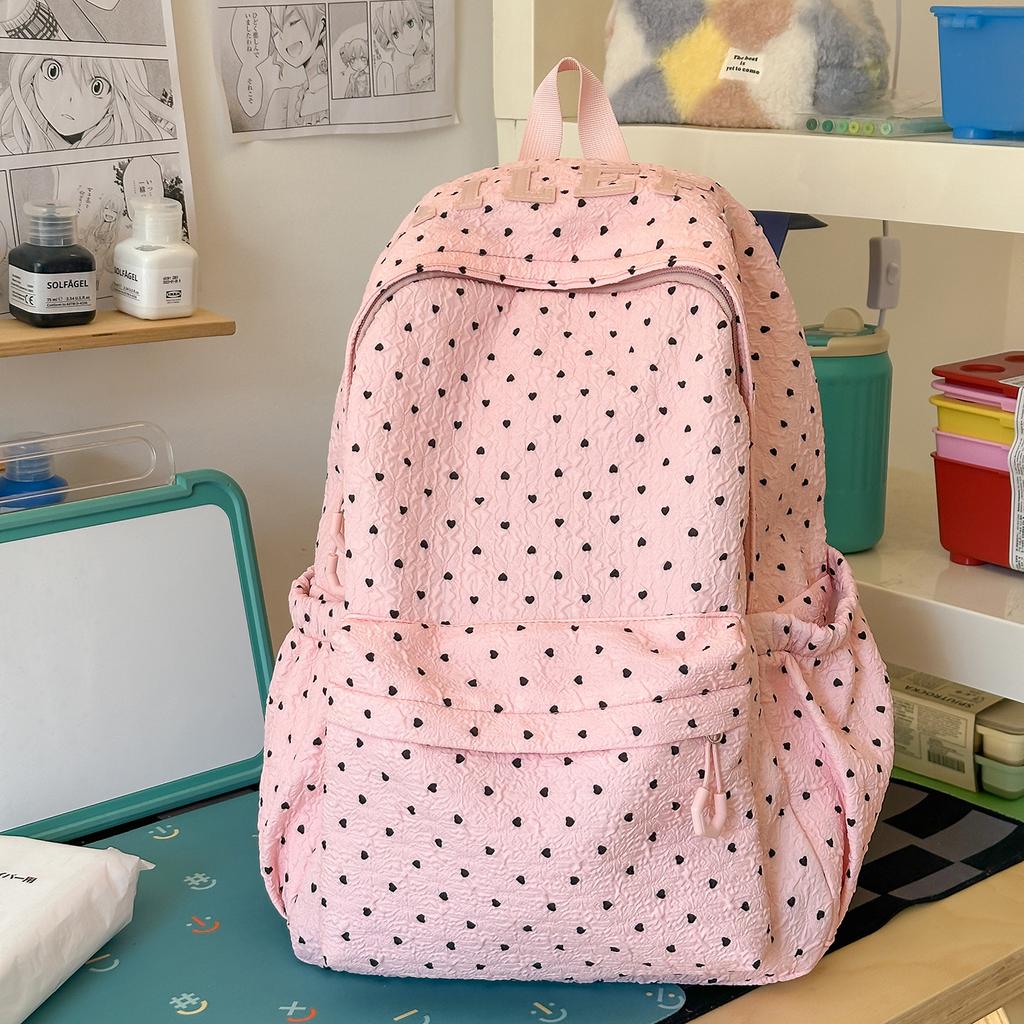 Schoolbag new spring outing high value literary and artistic fan polka dot leisure student schoolbag female niche versatile fresh backpack