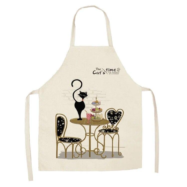 1 Pack Cute Cat Pattern Kitchen Cooking Baking BBQ Aprons for Men and Women Linen Bibs Home Cleaning Accessories
