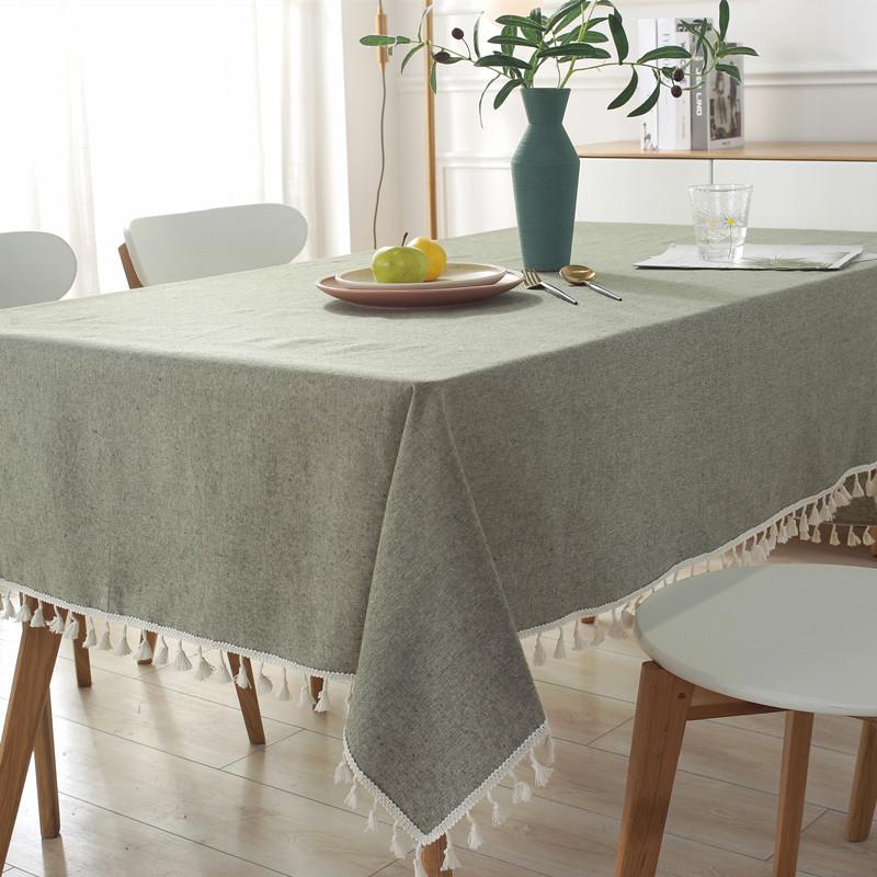 Japanese-Style Polyester-Cotton Simple Yarn-Dyed Plain Fringed Lace Geometric Rectangular Tablecloth Coffee Table Dining Table Cloth