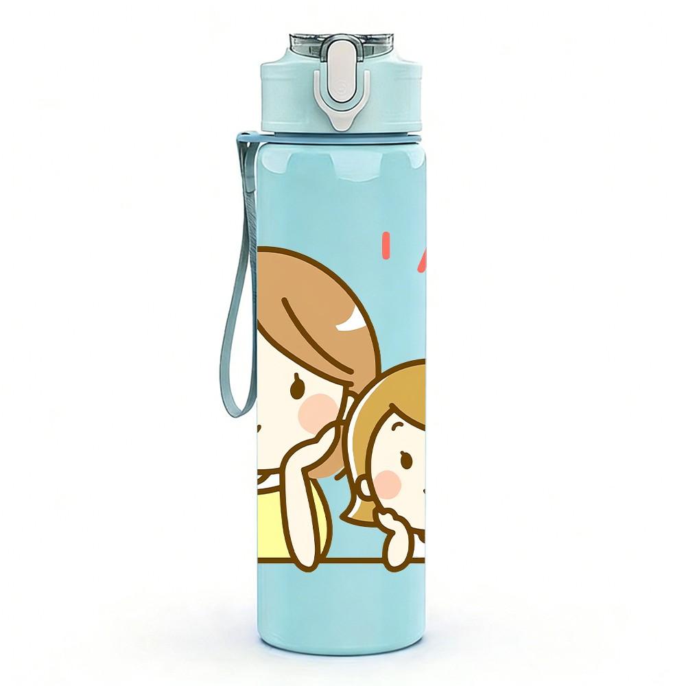 1PC Two Little Girls Best Friend Print 750ml Color Plastic Sports Water Bottle Leakproof Flip Straw Lid Suitable for Sports Office Home Use