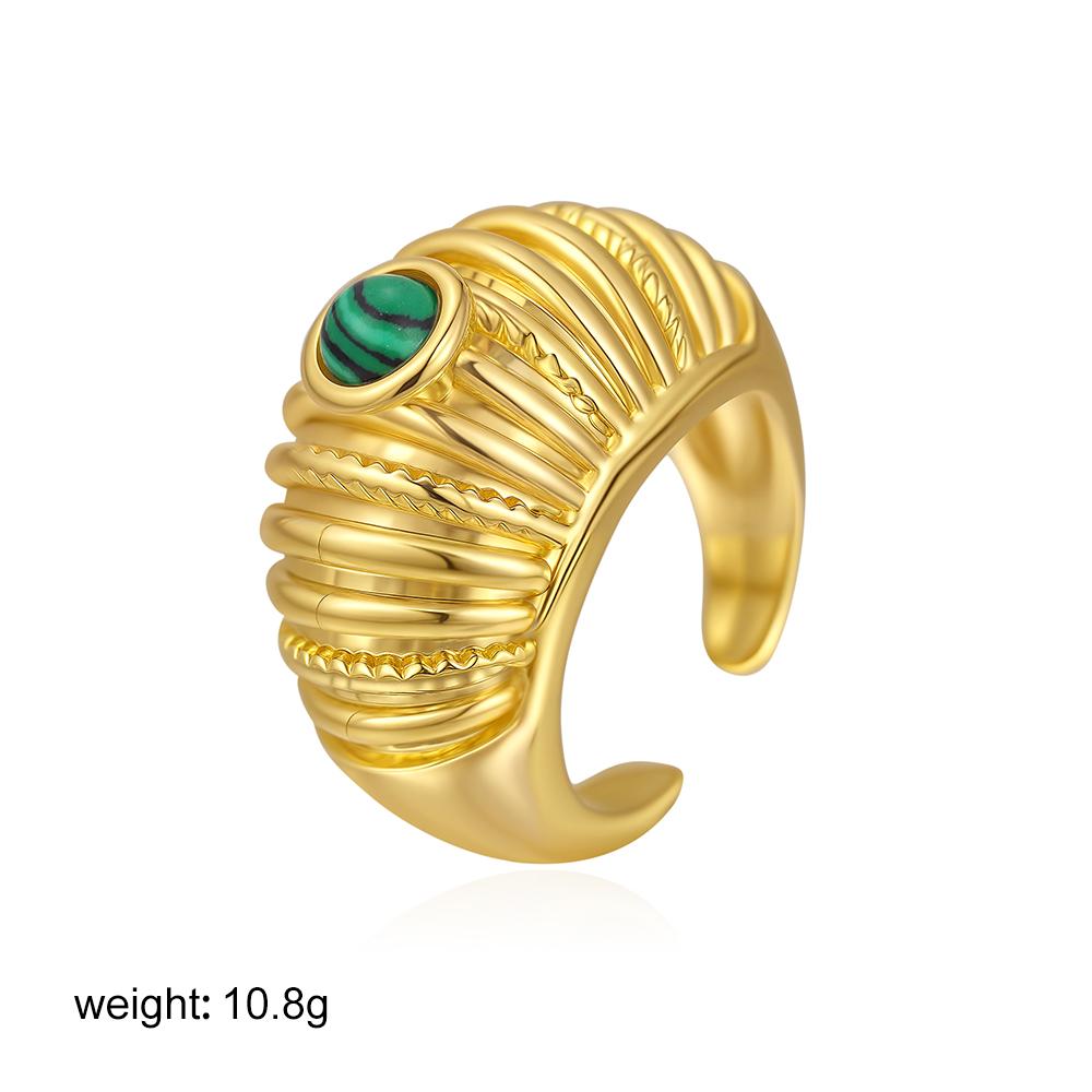 

Punk Vintage Green Stone Stainless Steel Geometric Wide Open Ring Gold Plated Waterproof Chunky Ring Fashion Women Jewelry Gift золотой