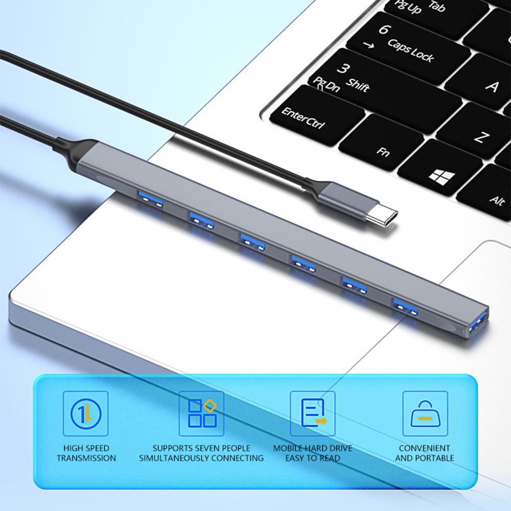 

ADS-303C Type-C Docking Station USB 3.0 Splitter for Laptop/Tablet/PC 7-Port USB Hub As Shown A