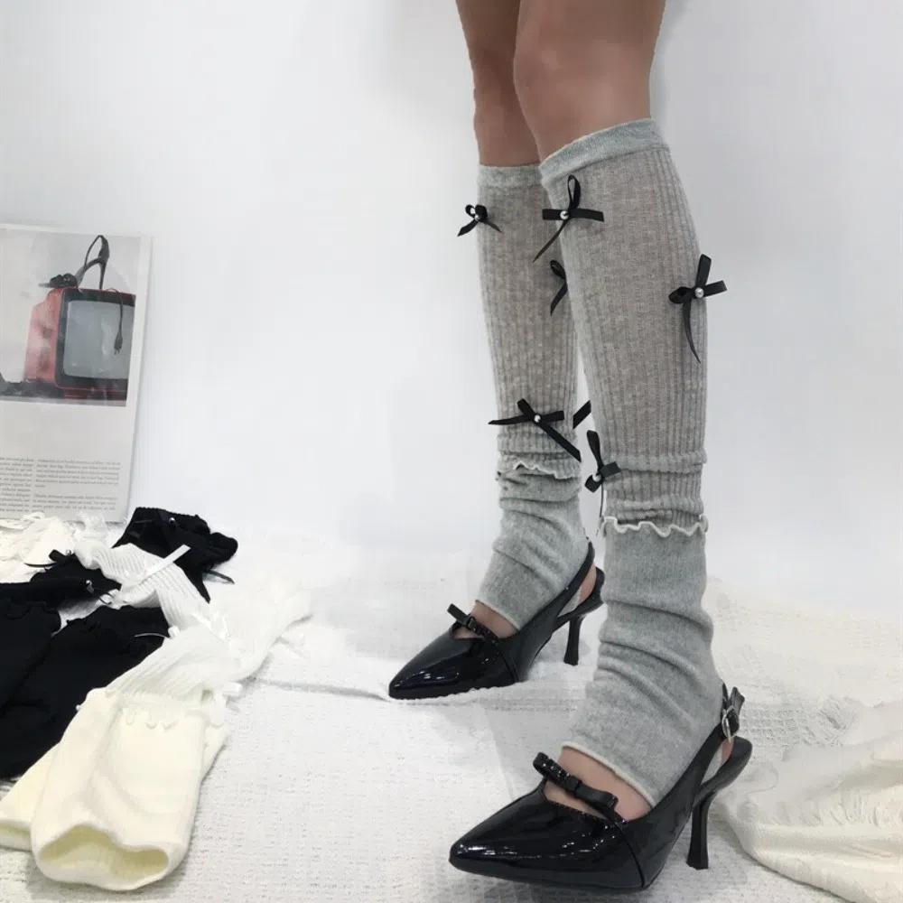 

Lolita JK Calf Socks Cotton Mid-tube Stocking Sweet Bow Long Socks Spring Summer