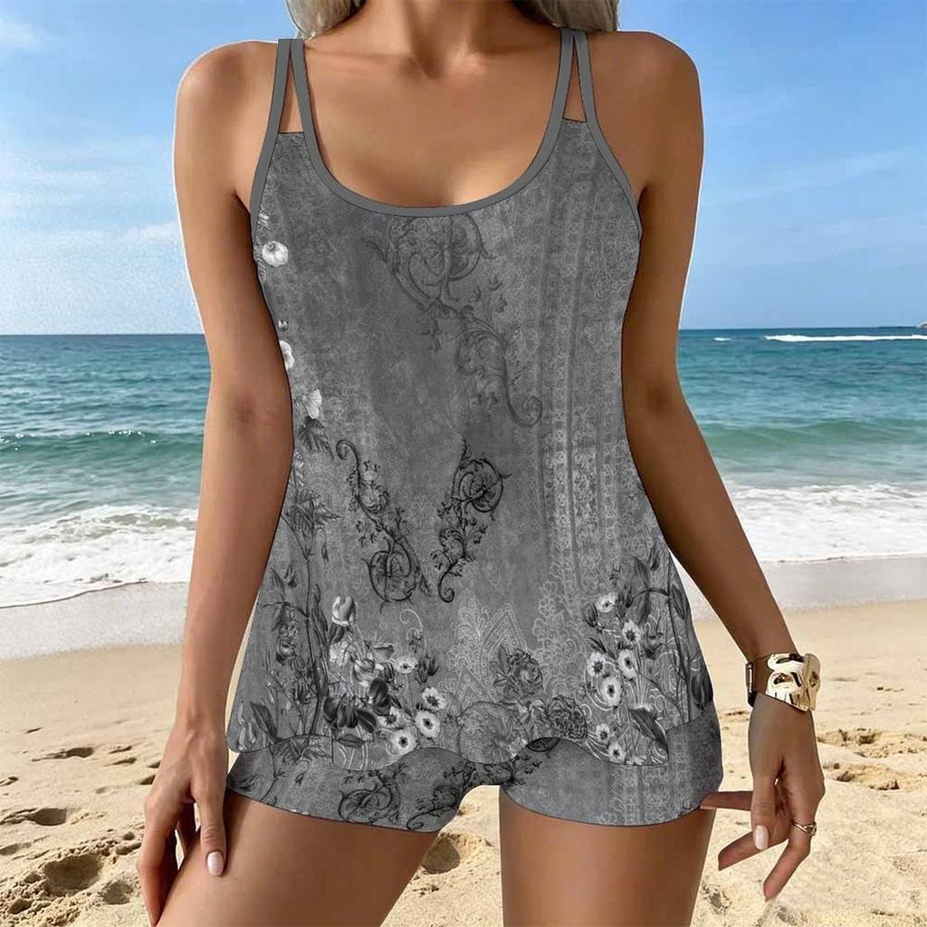 Women's Swimwear Tankini 2 Piece Swimsuit  Scattered Small Floral Fragments Vacation Bathing Suits