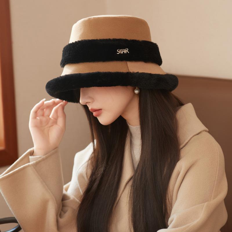 New Autumn and Winter Hat for Women In Winter Warm Plus Velvet Thickened Warm Fisherman Hat Big Head Furry Pot Hat