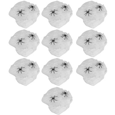 10Bags Spiders Webs Cobweb Halloween Decorations Bar Haunted House KTV Scene Props(White 2 Fake Spiders )