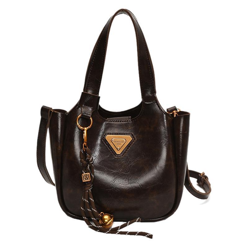 Retro trend shoulder bag 2025 new women's bag messenger bag solid color bucket bag underarm bag portable
