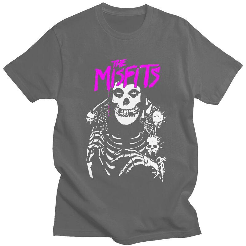 Custom Horror Punk Rock Misfits Skull T Shirts for Men Pure Cotton Tee Tops Tshirt Casual Tshirt