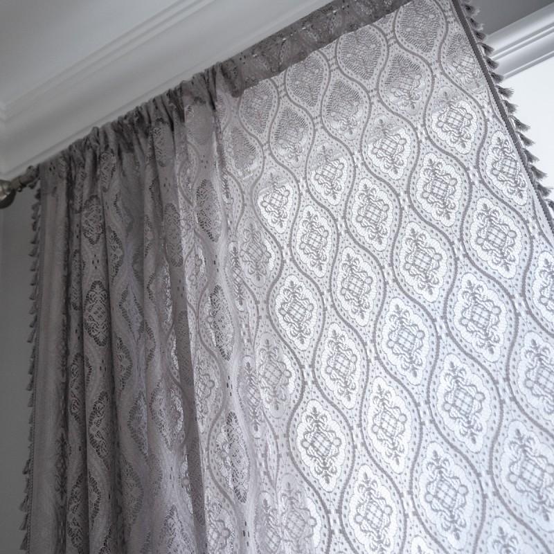 Gray Crochet Sheer Curtain Panel Living Room Bedroom Balcony With Rod Pocket Hook Grommet Options Cotton 60%