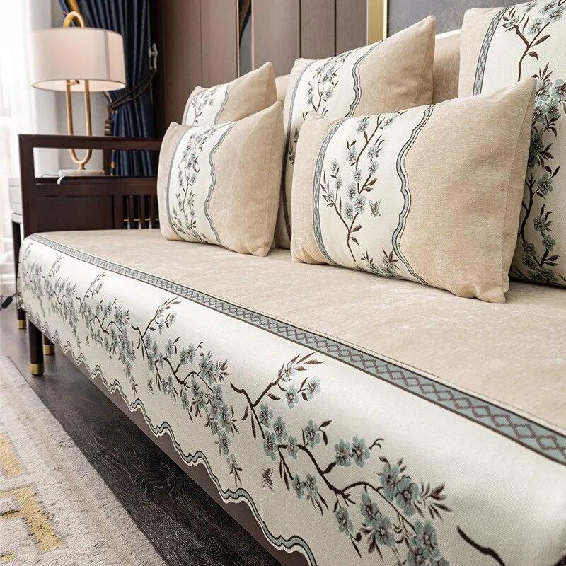 White Lace Sofa Towel Cushion Luxury Chinese Style Embroidery Non Slip Sofa Cover Living Room Couch Cover Slipcover Home Decor