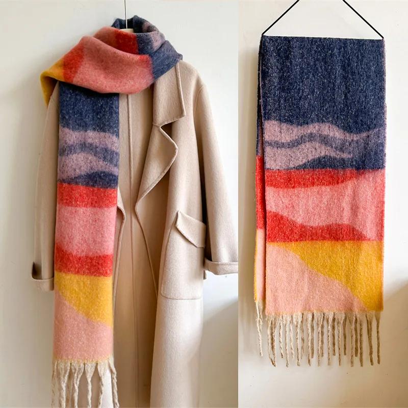 Winter Fashionable Scarf for Woman 210*40cm Simple Color Block Large Scarf Warm Windproof Scarves