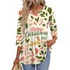 Women's Christmas Print V-Neck Three-Quarter Sleeve Casual Shirt for Holiday
