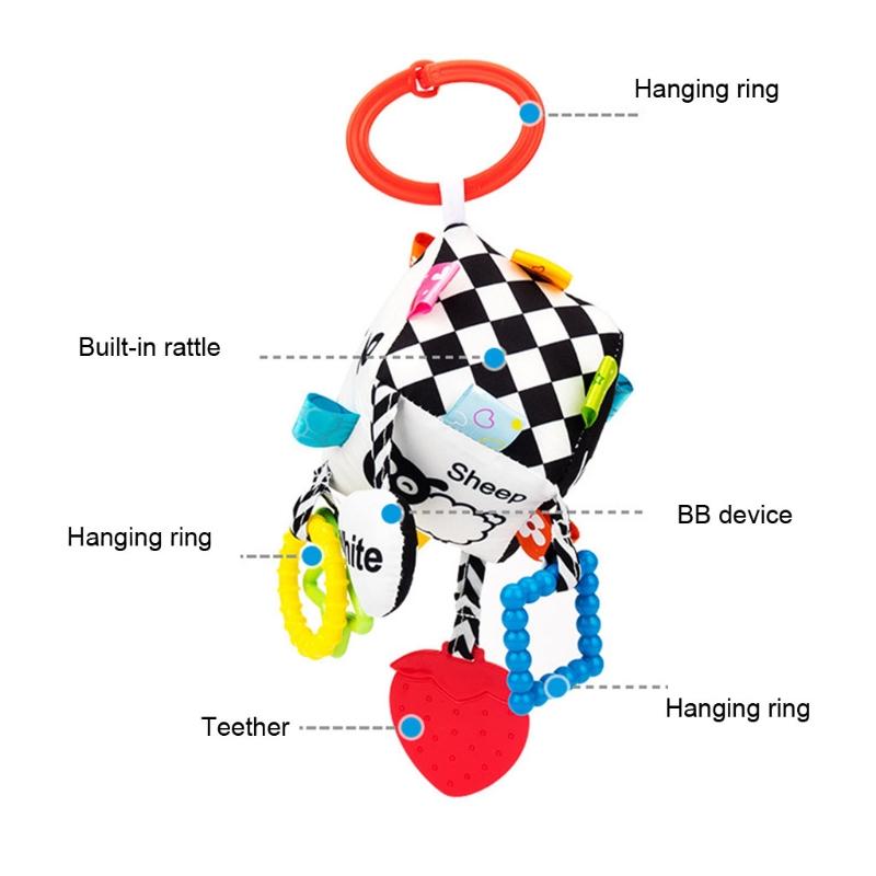 Jingle Toy for Stroller Bed Bell Hang the Baby's Bedside to Soothe Wind Chimes Clinking Rings & Silicone Teether