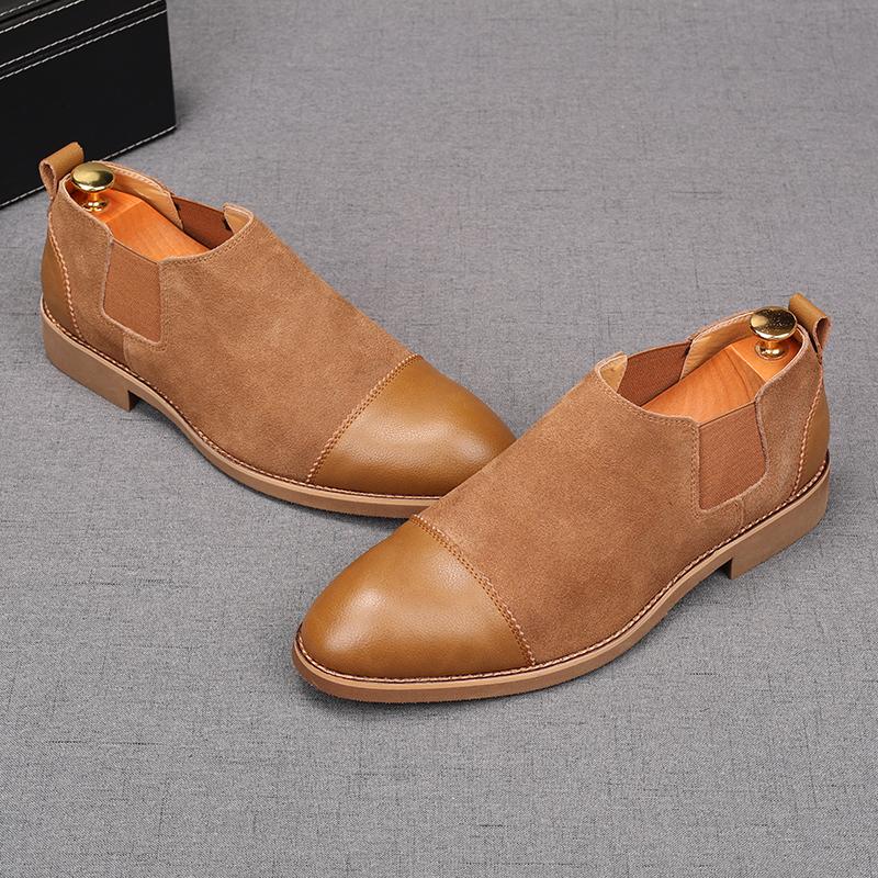 Fashion Men's Pointed Genuine Leather Patchwork Business Flats Shoes Male Designer Monk Strap Loafers Homecoming Wedding Dress Footwear