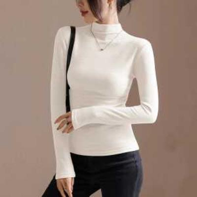 Camiseta de Gola Alta Meia-manga para Mulheres Outono Inverno Plissada Slim Fit Veludo Camisa Básica Top com Fio Escovado