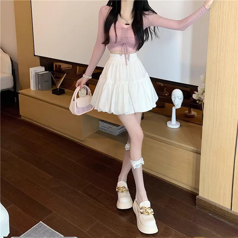 2026 Spring/Summer High Waist Bubble Mini Skirt for Women - Slimming Fluffy A-line Skirt with Anti-Exposure Design.