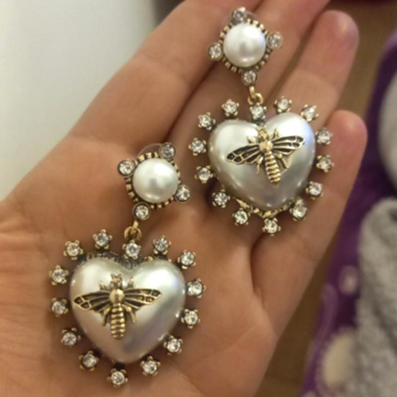 Heart Baroque Freshwater Pearl Pendant Earrings For Women Hyperbole Personality Animal Bee Earrings Party Jewelry