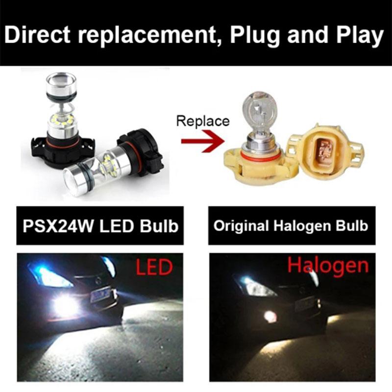2PCS Canbus PSX24W LED Fog Lights H16(EU) 5202 Daytime Running Light 100W 6000K PS19W White/Amber Auto Driving Headlight 12V