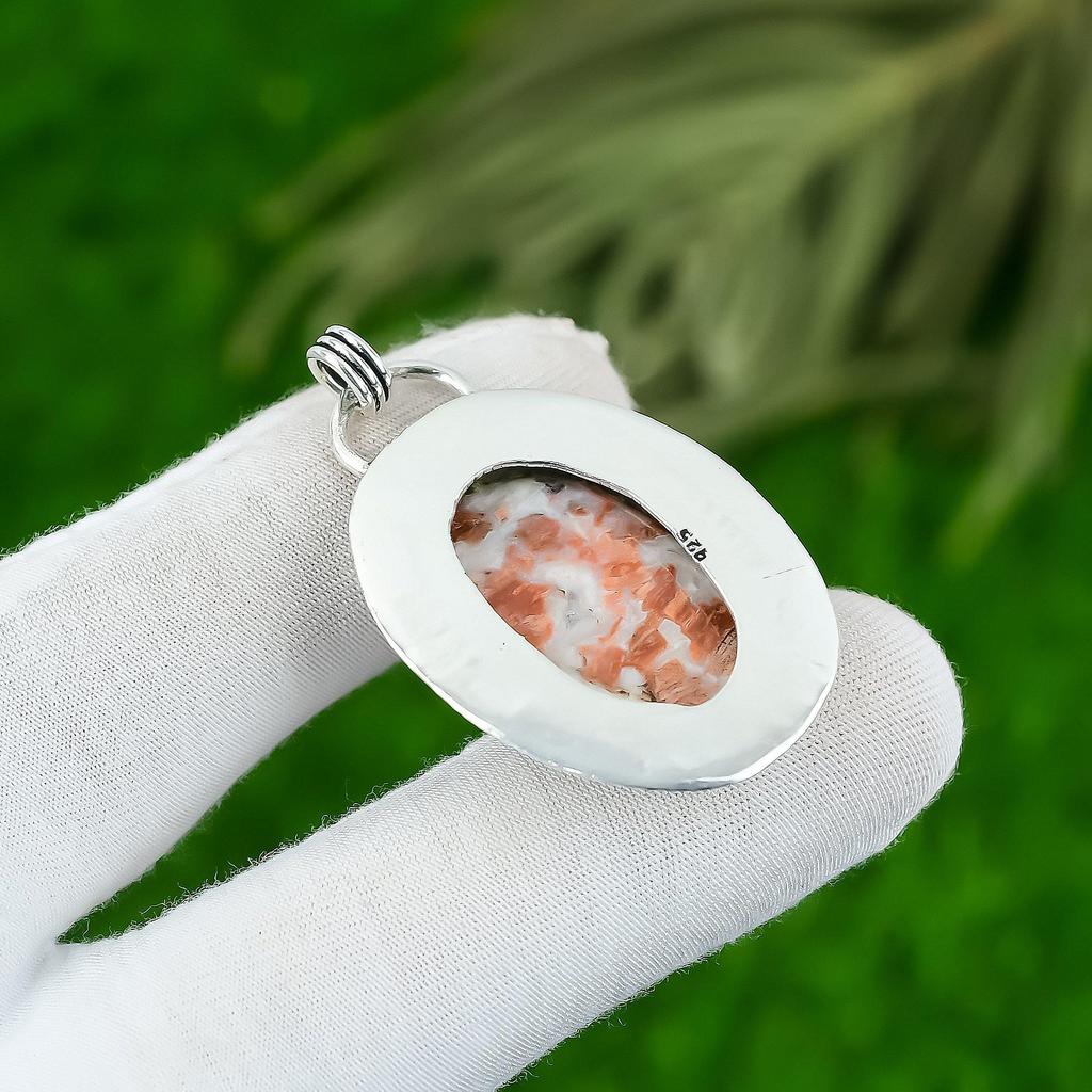 Oval Rainbow Jasper Gemstone Sterling Silver Engagement Mother Pendant Jewelry