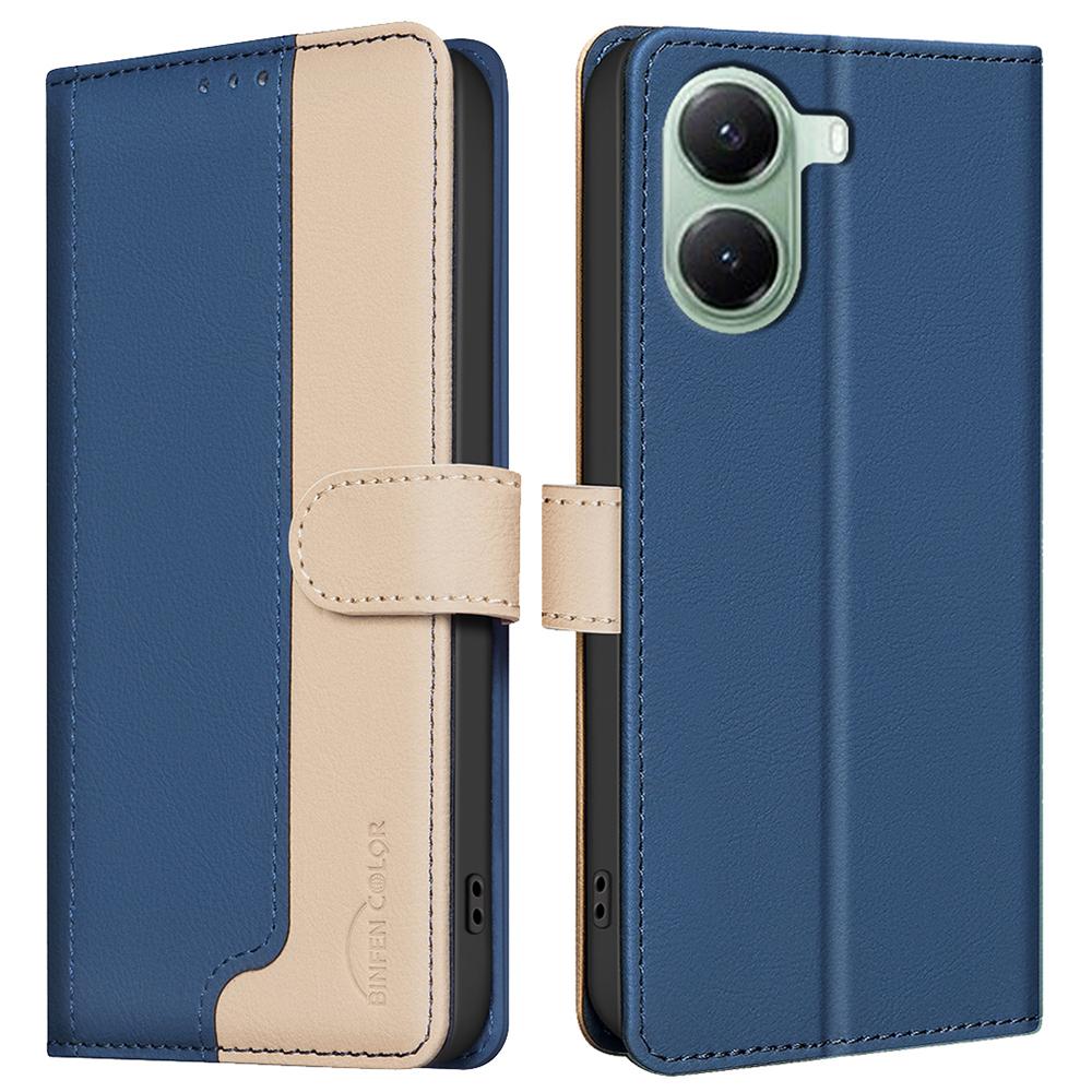 BINFEN COLOR BF33 Pouzdro na telefon pro Xiaomi Poco X7 Pro 5G/Redmi Turbo 4 5G Kožený kryt Splicingová barva Blokování RFID