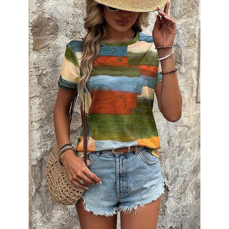 Women's Red Lips And Leopard Print T-Shirt Y2k Fashion Casual Round Neck Short-Sleeved Summer Women's Clothing Tees