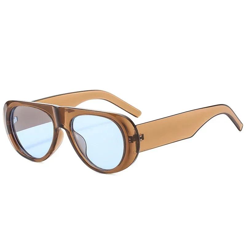  Ins Popular Fashion Pilot Women Sunglasses Retro Tea Blue Shades UV400 Men Trending Wide Legs Sun Glasses