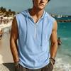 Men's New Summer Fashion T-Shirt - Casual Hooded Solid Color Sleeveless Zipper Hawaiian Beach T-Shirt
