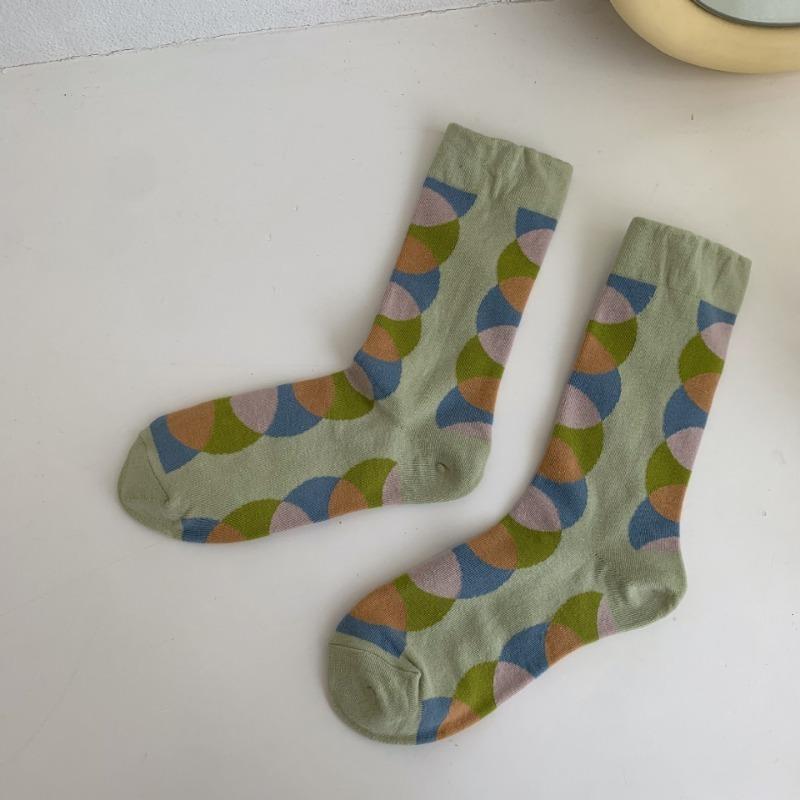 

Женские весенне-летние новые зеленые полукруглые трехцветные клетчатые носки 1 pair зелёный