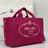 PRADA Canapa Mini Handbag Tote Shoulder Bag Canvas 2WAY Pink Logo Jacquard Women's